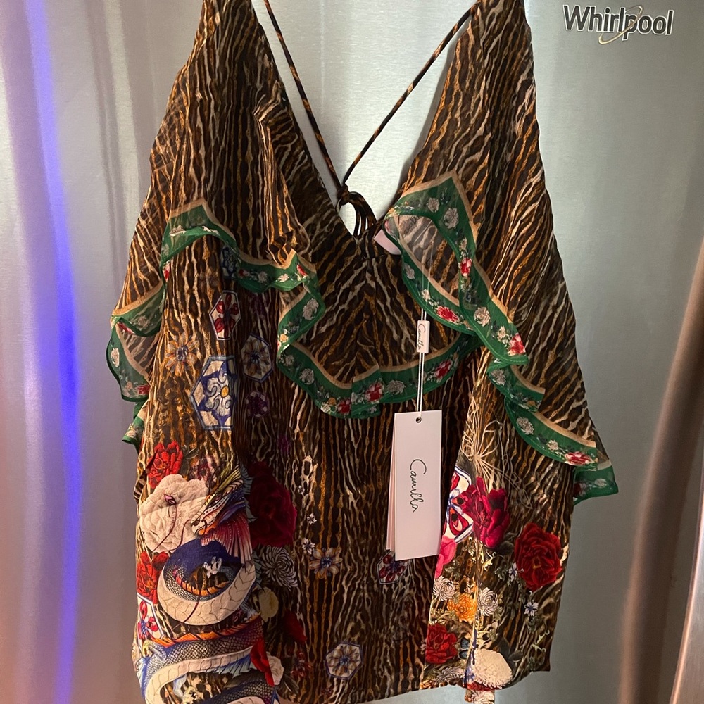 Camilla Top with neckline frill- Jewel of Jupiter